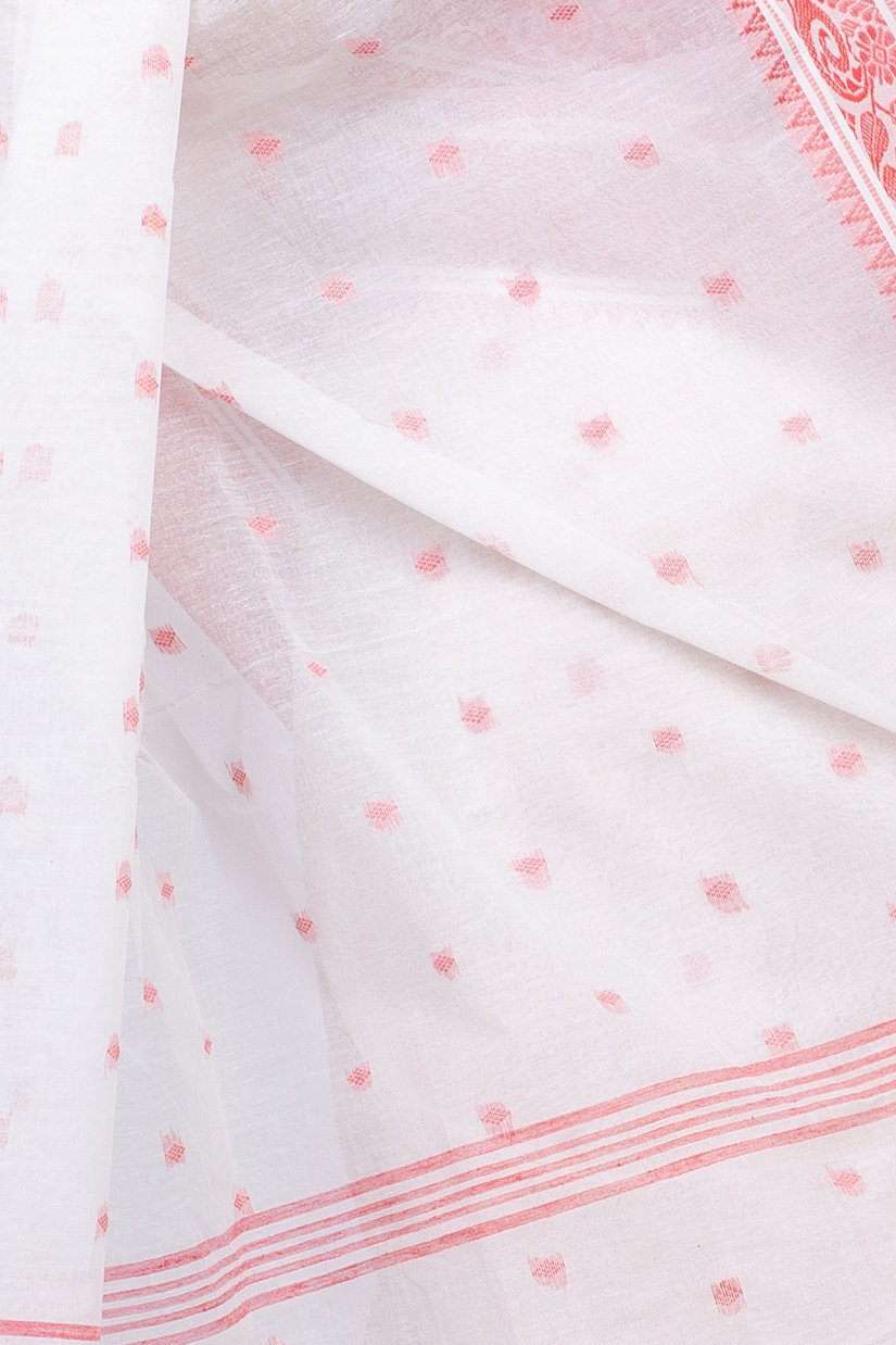 White Pure Cotton Sorbori Tant Saree (859)